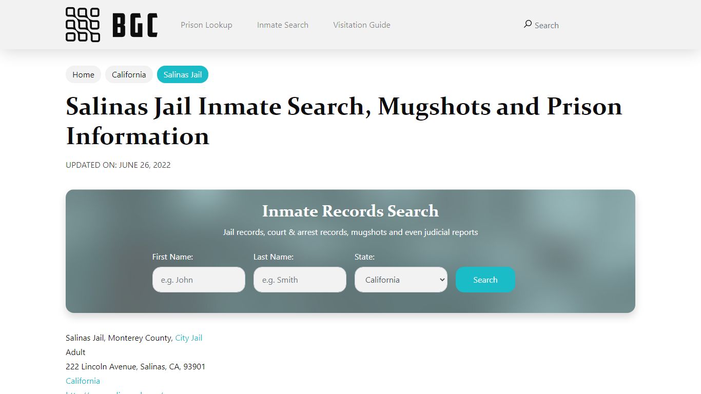 Salinas Jail Inmate Search, Mugshots, Visitation, Phone no ...