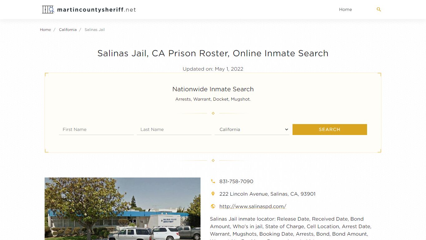 Salinas Jail, CA Prison Roster, Online Inmate Search ...