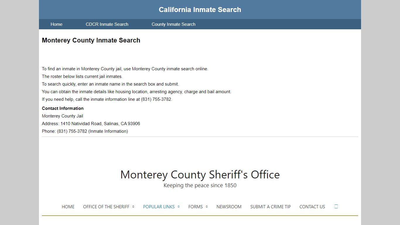 Monterey County Inmate Search